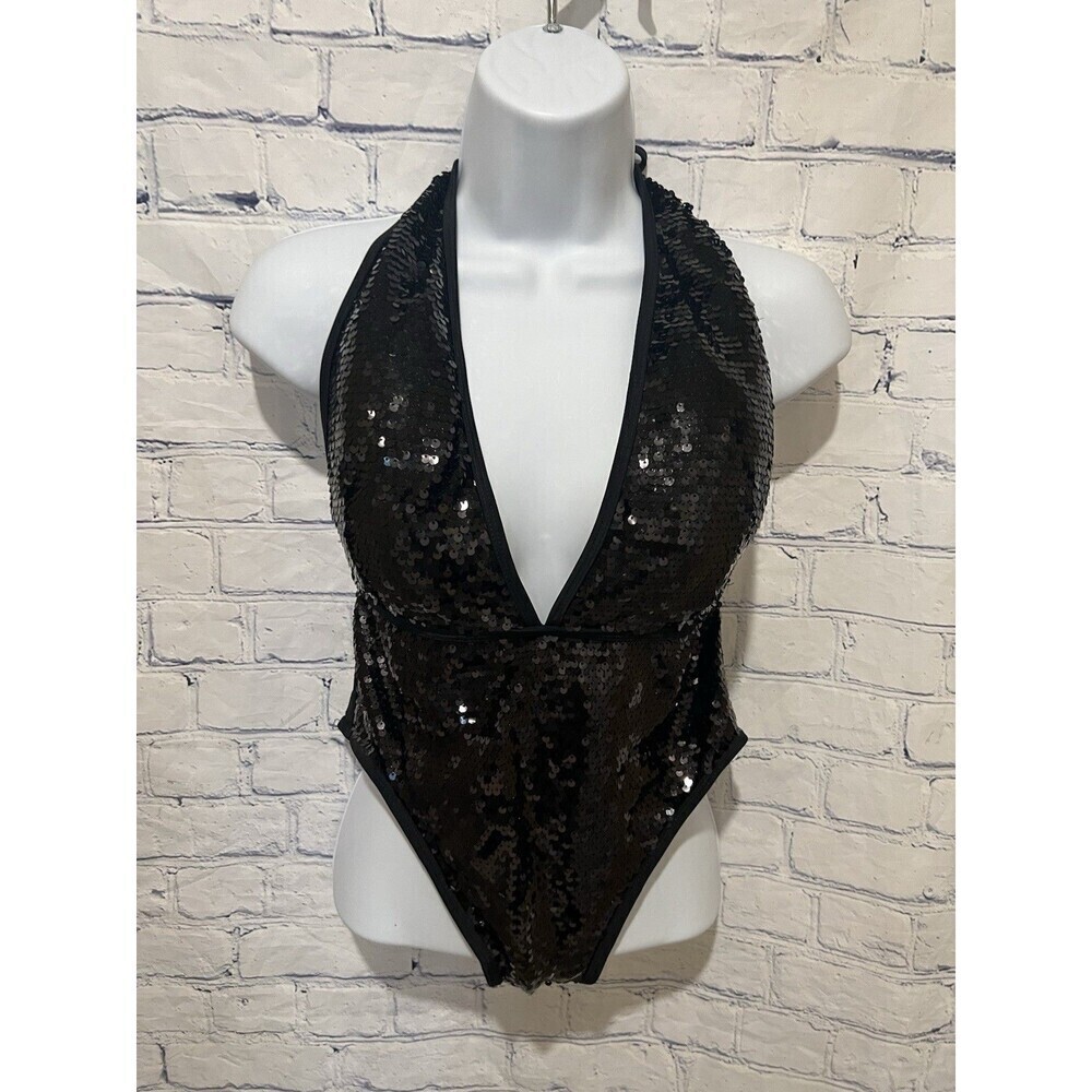 NWT Juicy Couture Black one piece Sequin Swimsuit Size Small MSRP $98